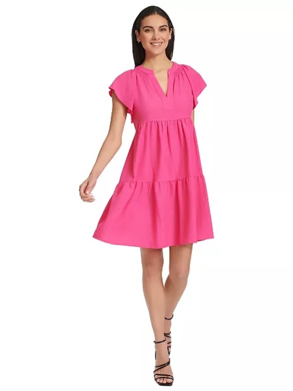 Women's Pink Calvin Klein Split-Neck Tiered A-Line Dress size 6